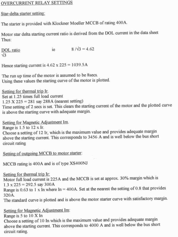 Relay Setting Calculation for Motors Electrical Engineering